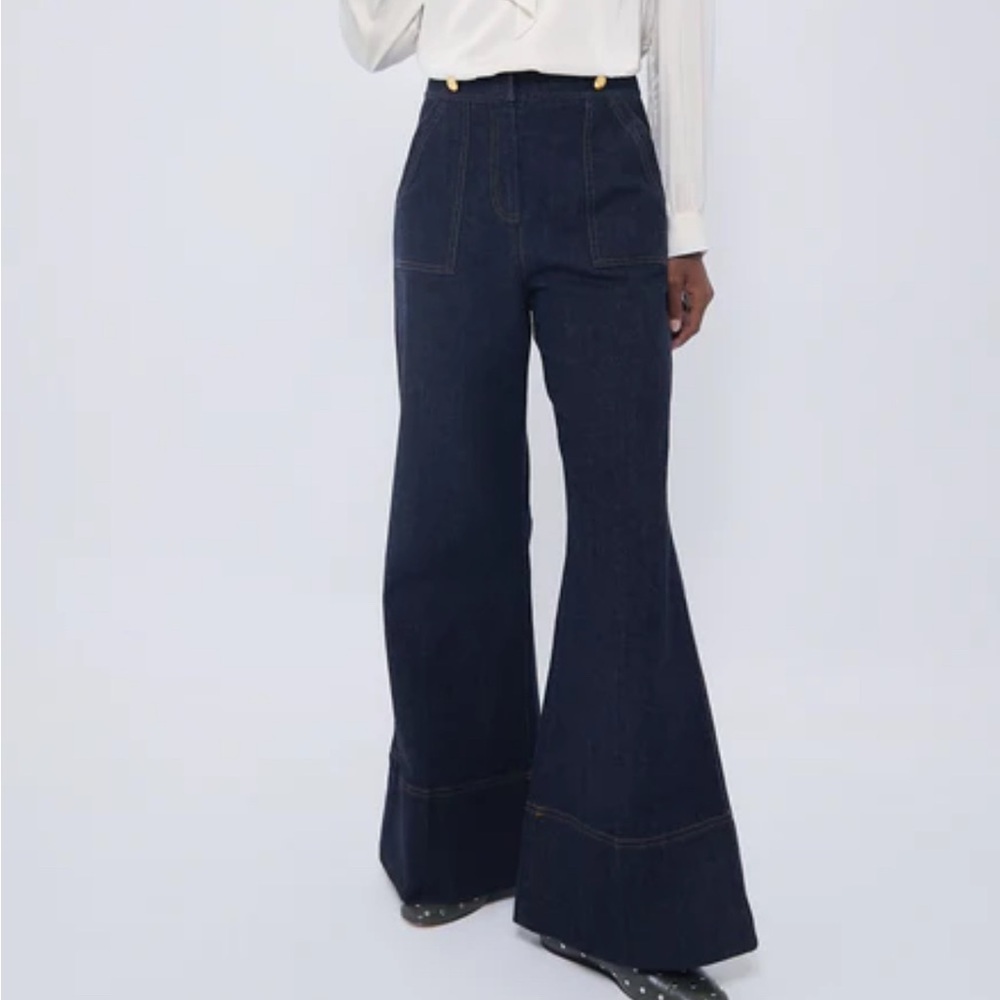 Tuckernuck x India hicks Dark Denim Wide Leg Palladian Pant Ladies size 2 Blue